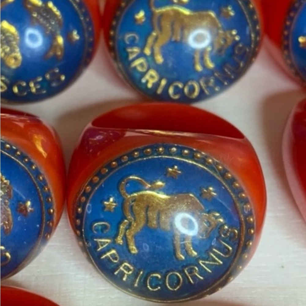 CAPRICORNUS Zodiac ring NEW Vintage (Red, Blue, & Gold)